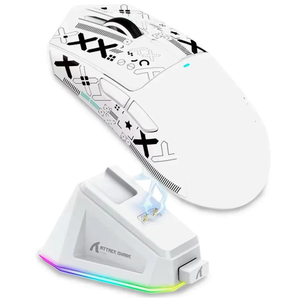 Attack Shark X11 Бездротова Ігрова Мишка із Зарядною Базою RGB Біла