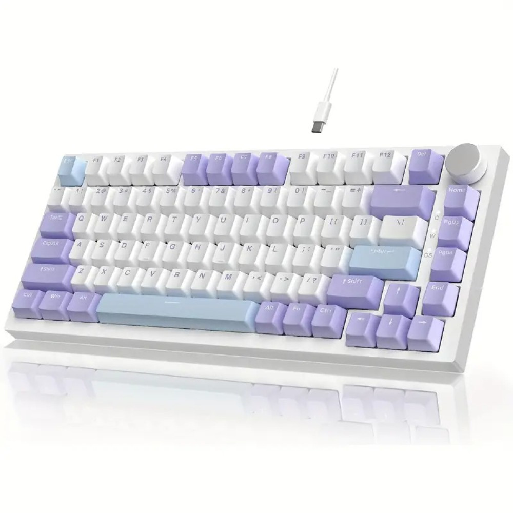 Ігрова Механічна Дротова Клавіатура Ajazz AK820 75% Біло-Фіолетова RGB підсвітка