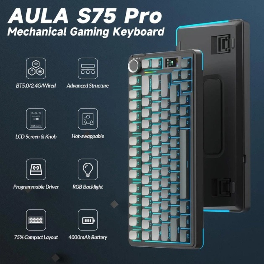 Ігрова Механічна Клавіатура AULA S75 Pro Бездротова Чорний Градієнт